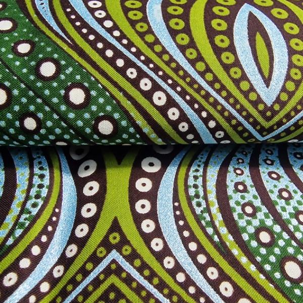 Afrikanischer Wax Print Stoff Baumwolle GREEN DIAMONDS - EMBELLISHED